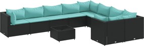 vidaXL Set canapele de grădină cu perne, 10 piese, negru, poliratan