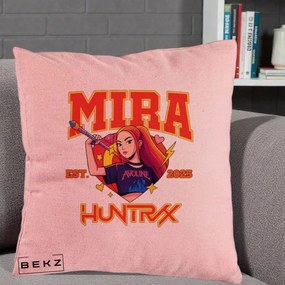 Perna Personalizata K-pop HUNTRX Mira Personaj Avoline, 40x40 cm, Roz, Husa Detasabila, Perna Inclusa, BEKZ®