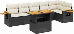 vidaXL Set canapele de grădină cu perne, 7 piese, negru, poliratan