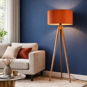 Lampă de podea din lemn cu abajur portocaliu și interior auriu 50cm - Tripod Classic