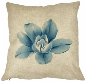 Perna Decorativa Patrata Florale Blue Flower, 40x40 cm, Husa Detasabila, Burduf