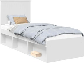 vidaXL Cadru de pat cu headboard Alb 75 x 190 cm Lemn de pin masiv