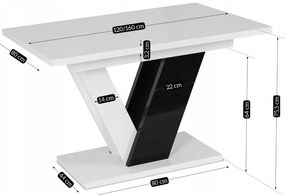 JAKS Masă de bucătărie Clark 120 cm negru și alb lucios glamour
