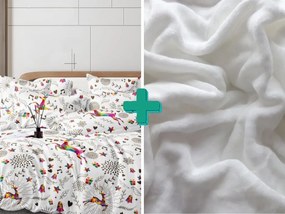 2x Lenjerie de pat microfibra alba WINAR + cearsaf microplus SOFT 180x200 cm alb
