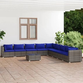 3101798 vidaXL Set mobilier de grădină cu perne, 10 piese, gri, poliratan