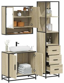 vidaXL Set mobilier de baie, 3 piese, stejar sonoma, lemn prelucrat