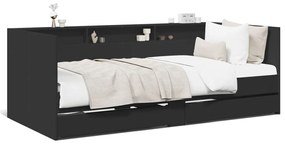 3280847 vidaXL Cadru pat de zi cu sertare, negru, 90x200 cm, lemn prelucrat