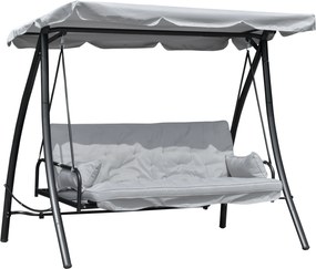 Balansoar de Gradina Outsunny 3 Locuri cu Acoperis Rabatabil Convertibil Pat Poliester Crem 209 cm x 114 cm x 170 cm