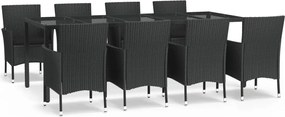 vidaXL Set mobilier de grădină cu perne, 9 piese, negru, poliratan