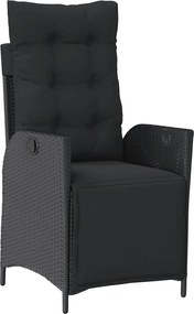 vidaXL Scaun de grădină rabatabil cu suport picioare, negru, poliratan