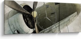 Tablou - Avion vechi cu elice (cu ceas) (90x30 cm)