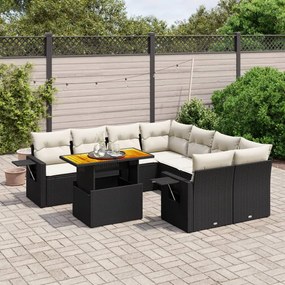 3271679 vidaXL Set mobilier de grădină cu perne, 9 piese, negru, poliratan