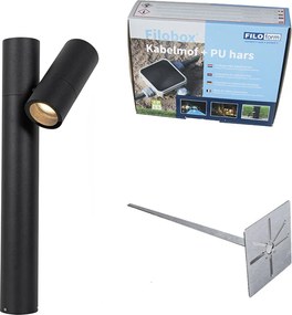 Lampă de exterior neagră cu țăruș de sol și presetupe 50cm IP44 - Solo Deluxe