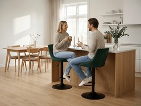 Scaun de bar verde KAST VELVET cu picior negru