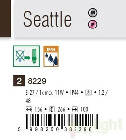 Aplica de perete exterior IP44, dim.15,6x26,6cm, Seattle 8229 RX