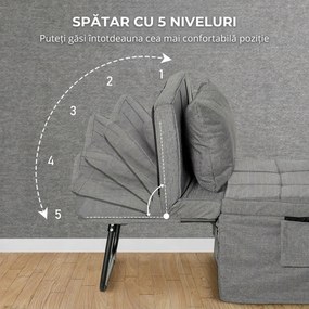 HOMCOM Pat Pliabil Multifuncțional 4 în 1, Șezlong cu Economie de Spațiu, cu Spătar Rabatabil pe 5 Niveluri, 188x75x38 cm, Gri | Aosom Romania