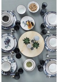 Set de veselă, 24 piese, din ceramică, alb/albastru