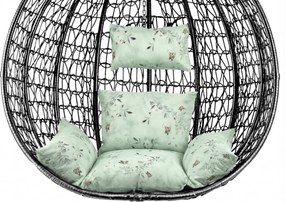 Scaun suspendat negru KOKON fara suport, perna verde deschis cu model