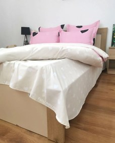 Lenjerie de pat cu 2 fete, tesatura tip finet, pat 2 persoane, roz, 6 piese, FN-415