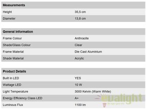 Mini Stalp LED iluminat exterior IP44 H36cm Heido AL 11K/403.035 Antharzit OR
