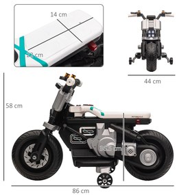 HOMCOM Motocicletă Electrică pentru Copii 3-5 Ani cu Roți de Antrenament, Baterie Reîncărcabilă, Design Sportiv, Alb | Aosom Romania