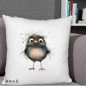 Perna Decorativa Pui Negru Zbarlit cu Pene Fine, 40x40 cm, Alb Pufos, Husa Detasabila, Perna Inclusa, BEKZ®
