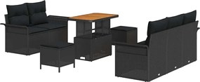 vidaXL Set de canapele pentru grădină cu pernă 8 pcs Negru poliratan
