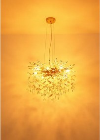 Lustra suspendata metal auriu mat, cristale de sticla QUEENA