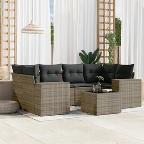 vidaXL Set canapele de grădină, 7 piese, cu perne, gri, poliratan