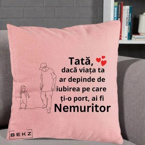 Cadou pentru Tata - Perna Personalizata Tata Nemuritor Joaca cu Mingea, 40x40 cm, Roz, Husa Detasabila, Perna Inclusa, BEKZ®