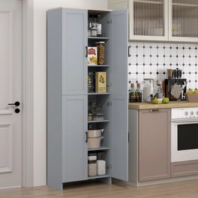 HOMCOM Dulap de bucătărie înălțime 170 cm bufet înalt cu 4 uși și rafturi reglabile, design modern, gri | Aosom Romania