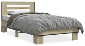 845658 vidaXL Cadru de pat, stejar sonoma, 75x190 cm, lemn prelucrat și metal