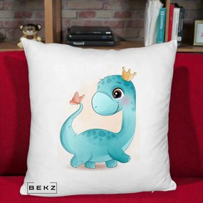 Perna Personalizata Dinozaur Bland Coroana Kawaii, 40x40 cm, Alb Pufos, Husa Detasabila, Perna Inclusa, BEKZ®