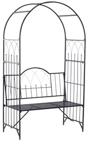 Outsunny Bancuta de Gradina cu Arc, 2 Locuri, cu Bolta pentru Flori Suspendate, Design Elegant, Rezistent la Intemperii, Negru | Aosom Romania
