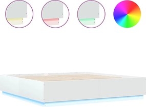 vidaXL Cadru de pat cu lumini LED, alb, 200x200 cm, lemn prelucrat