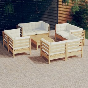 3096064 vidaXL Set mobilier grădină cu perne, 9 piese, crem, lemn de pin