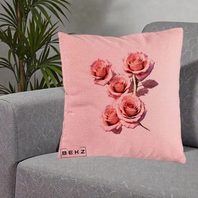 Perna Decorativa Trandafiri Roz Pastel Acuarela, 40x40 cm, Roz, Husa Detasabila, Perna Inclusa, BEKZ®