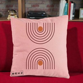 Perna Decorativa Geometric Boho Arc, 40x40 cm, Roz, Husa Detasabila, Perna Inclusa, BEKZ®