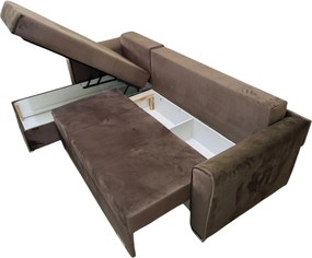 Coltar Lori, 4 locuri, cu 2 lazi de depozitare, catifea, 260x95x80 cm, culoare maro Stânga, catifea, Maro