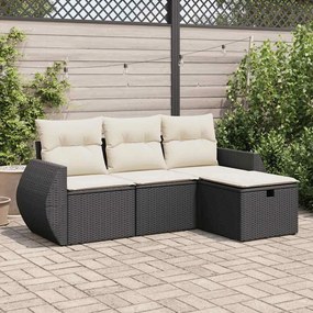 3325552 vidaXL Set mobilier de grădină cu perne, 4 piese, negru, poliratan