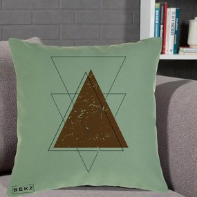 Perna Decorativa Geometric Triunghiuri Sacred, 40x40 cm, Verde, Husa Detasabila, Perna Inclusa, BEKZ®