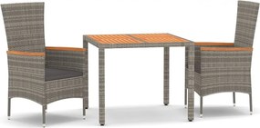 vidaXL Set mobilier de grădină cu perne, 3 piese, gri, poliratan