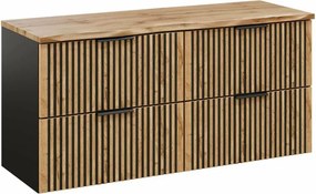 Set dulap baza suspendat 120 cm cu blat Comad Xilo stejar Wotan si gri piatra
