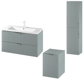 Set dulap baie suspendat 2 sertare si lavoar inclus 100 cm, dulap baie suspendat si dulap baie tip coloana, culoare fiord mat, MDF, Cersanit Tirso