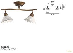 Plafonier rustic cu 2 brate fabricat manual Fiori di Pizzo 065.22.OC