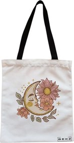 Sacosa de Panza pentru Cumparaturi, Geanta Tote, Moon Flowers, Cu fermoar, 38x34.5 cm, Alba, BEKZ®
