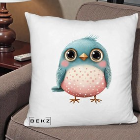 Perna Decorativa Pasare Teal-Roz cu Pete, 40x40 cm, Alb Pufos, Husa Detasabila, Perna Inclusa, BEKZ®