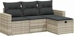 vidaXL Set canapea de grădină cu perne, 4 piese, gri deschis poliratan