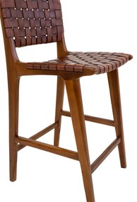 Taburet de bar Perugia, piele, maro, picioare din tec