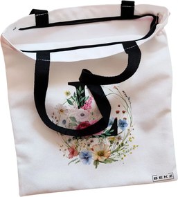 Sacosa de Panza pentru Cumparaturi, Geanta Tote, Cu litera L in Coronita Florala, Cu fermoar, 38x34.5 cm, Alba, BEKZ®
